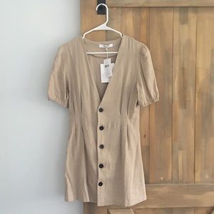 Avantlook V-Neck Button Mini Dress in Nude